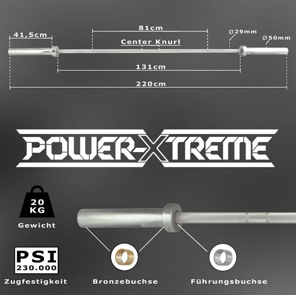 Power-Extreme Langhantelstange - Powerlifting Bar 20 kg - nach IPF-Vorgabe - 50 mm